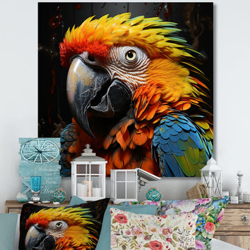 Yellow and blue Parrot portrait photo - Yellow Parrot Wall Art